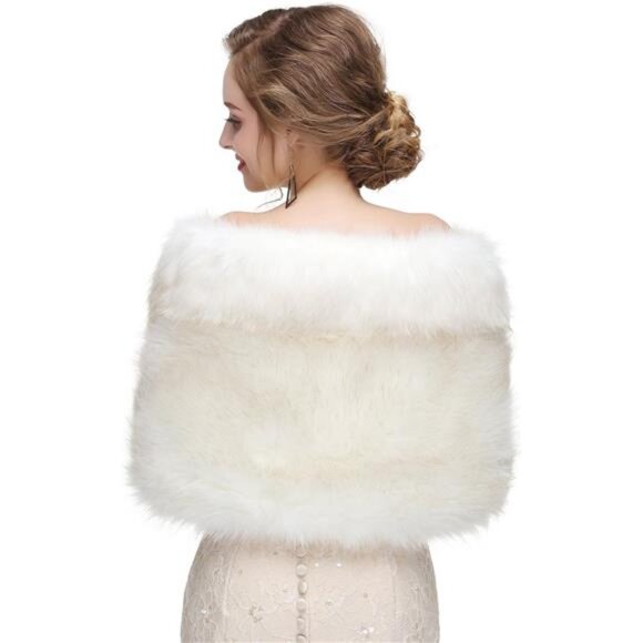 Women's Faux Fur Shawl Wrap Cape for Bridal Wedding Party Blue Artificial Wool - Picture 2 of 6